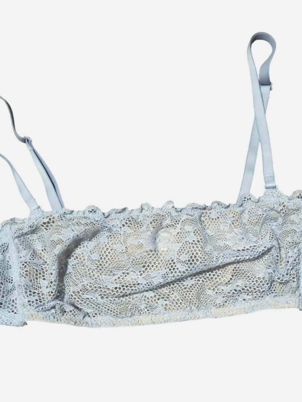 Gap body blue lace cream mesh bandeau bralette Size L fits like a medium
